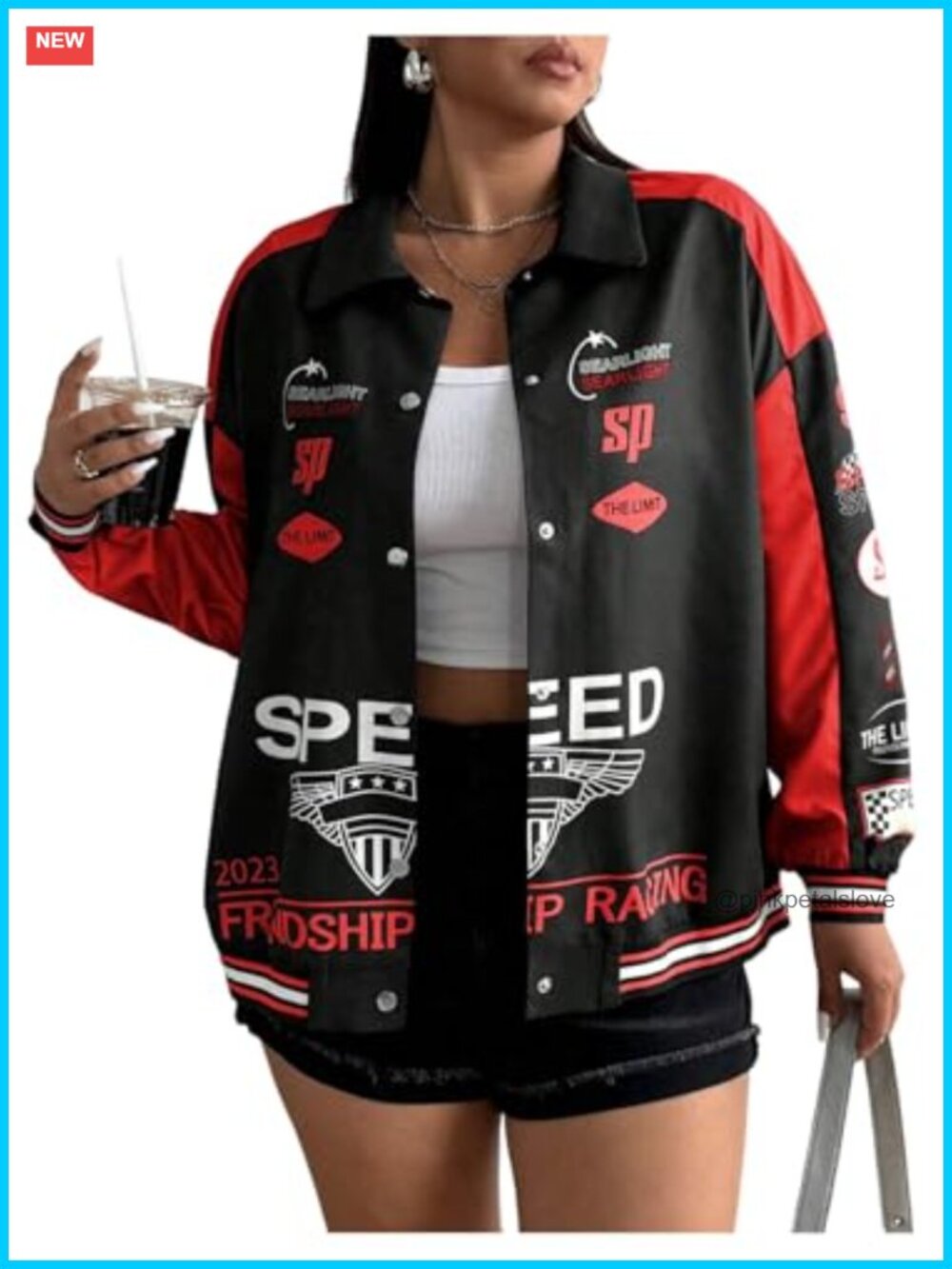 Plus Size Long Sleeve Button Down Jacket Motorcycle Vintage Racer Jacket